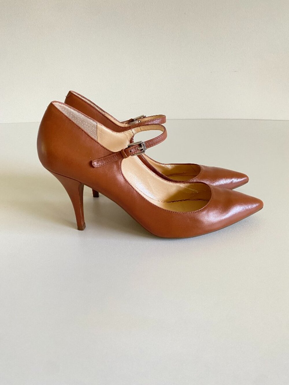 Marc Fisher Leather Pointed Toe Mary Jane Pumps Stiletto Heels Sz 8.5 Brown